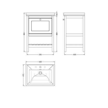 Hudson Reed Bexley 600mm Floor Standing Vanity & Basin 3th Trad Indigo Blue Fireclay,MDF Vinyl Smooth Matt 865x630x471mm - JJ Building Materials