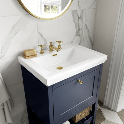 Hudson Reed Bexley 600mm Floor Standing Vanity & Basin 3th Trad Indigo Blue Fireclay,MDF Vinyl Smooth Matt 865x630x471mm - JJ Building Materials