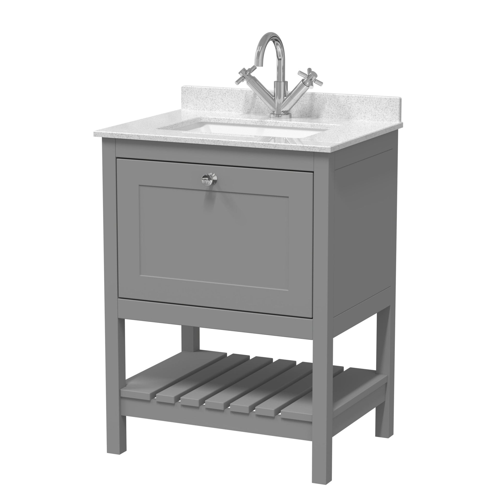 Hudson Reed Bexley 600mm Floor Standing Vanity & Marble Top 1th Trad Cool Grey MDF Vinyl Smooth Matt 814x620x463mm - JJ Building Materials