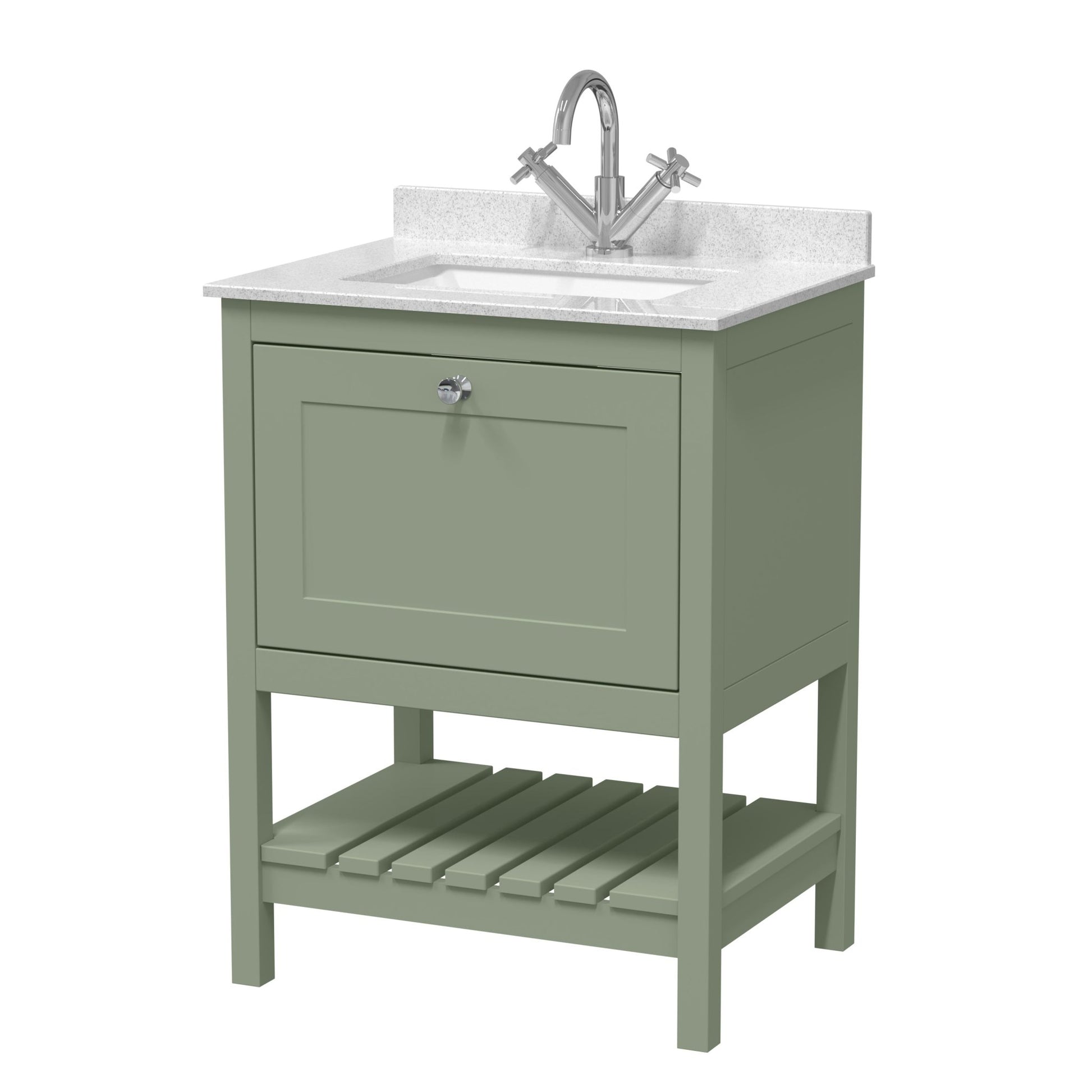 Hudson Reed Bexley 600mm Floor Standing Vanity & Marble Top 1th Trad Fern Green MDF Vinyl Smooth Matt 814x620x463mm - JJ Building Materials
