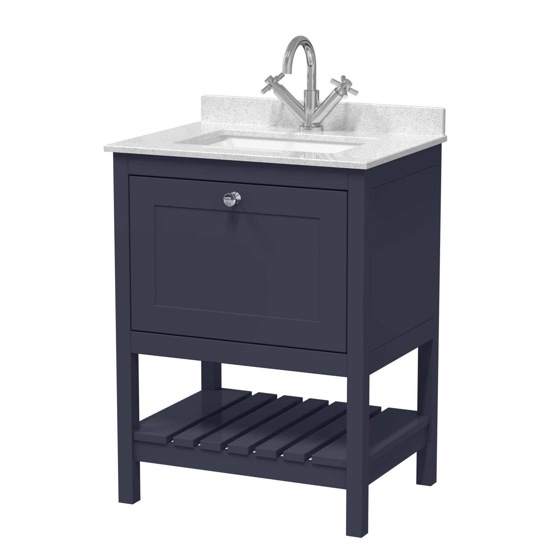 Hudson Reed Bexley 600mm Floor Standing Vanity & Marble Top 1th Trad Indigo Blue MDF Vinyl Smooth Matt 814x620x463mm - JJ Building Materials