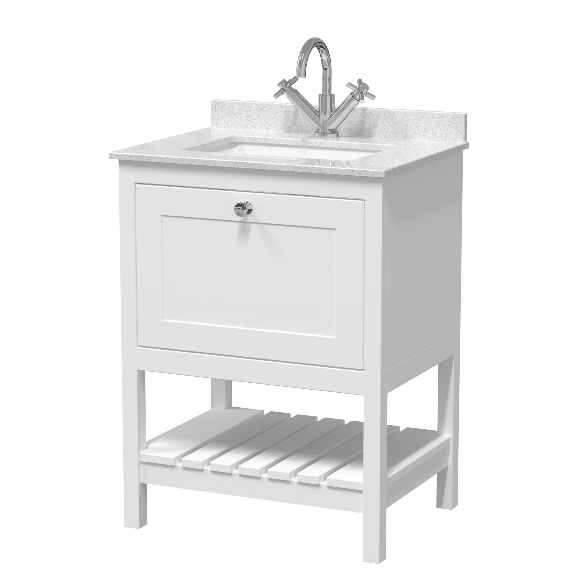 Hudson Reed Bexley 600mm Floor Standing Vanity & Marble Top 1th Trad Pure White MDF Vinyl Smooth Matt 814x620x463mm - JJ Building Materials