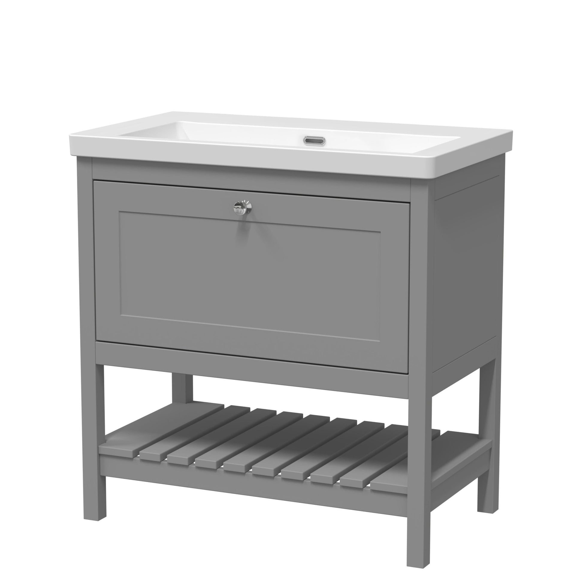 Hudson Reed Bexley 800mm Floor Standing Drawer Contemp Basin 0th Trad Cool Grey Fireclay,MDF Vinyl Smooth Matt 845x813x462mm - JJ Building Materials