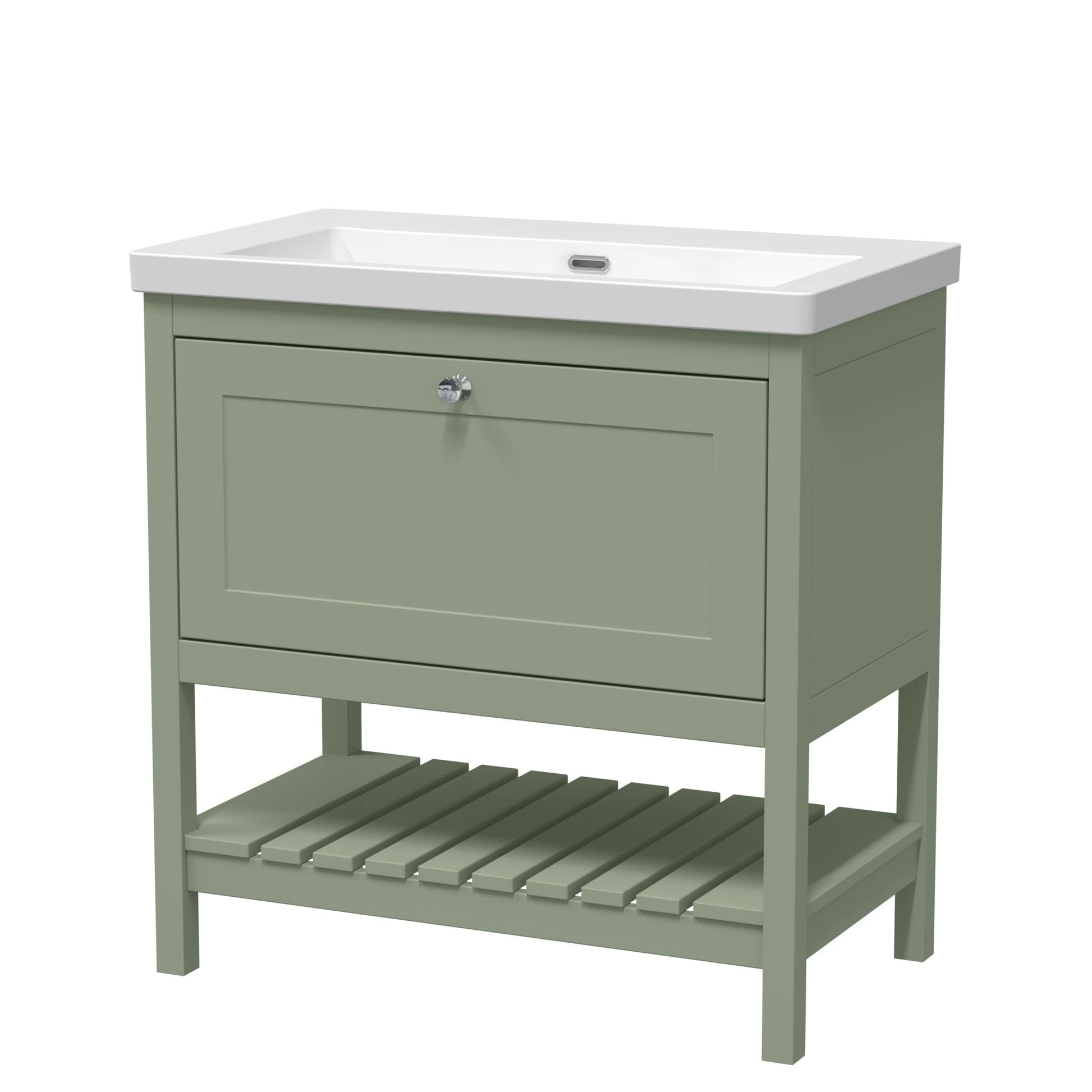 Hudson Reed Bexley 800mm Floor Standing Drawer Contemp Basin 0th Trad Fern Green Fireclay,MDF Vinyl Smooth Matt 845x813x462mm - JJ Building Materials