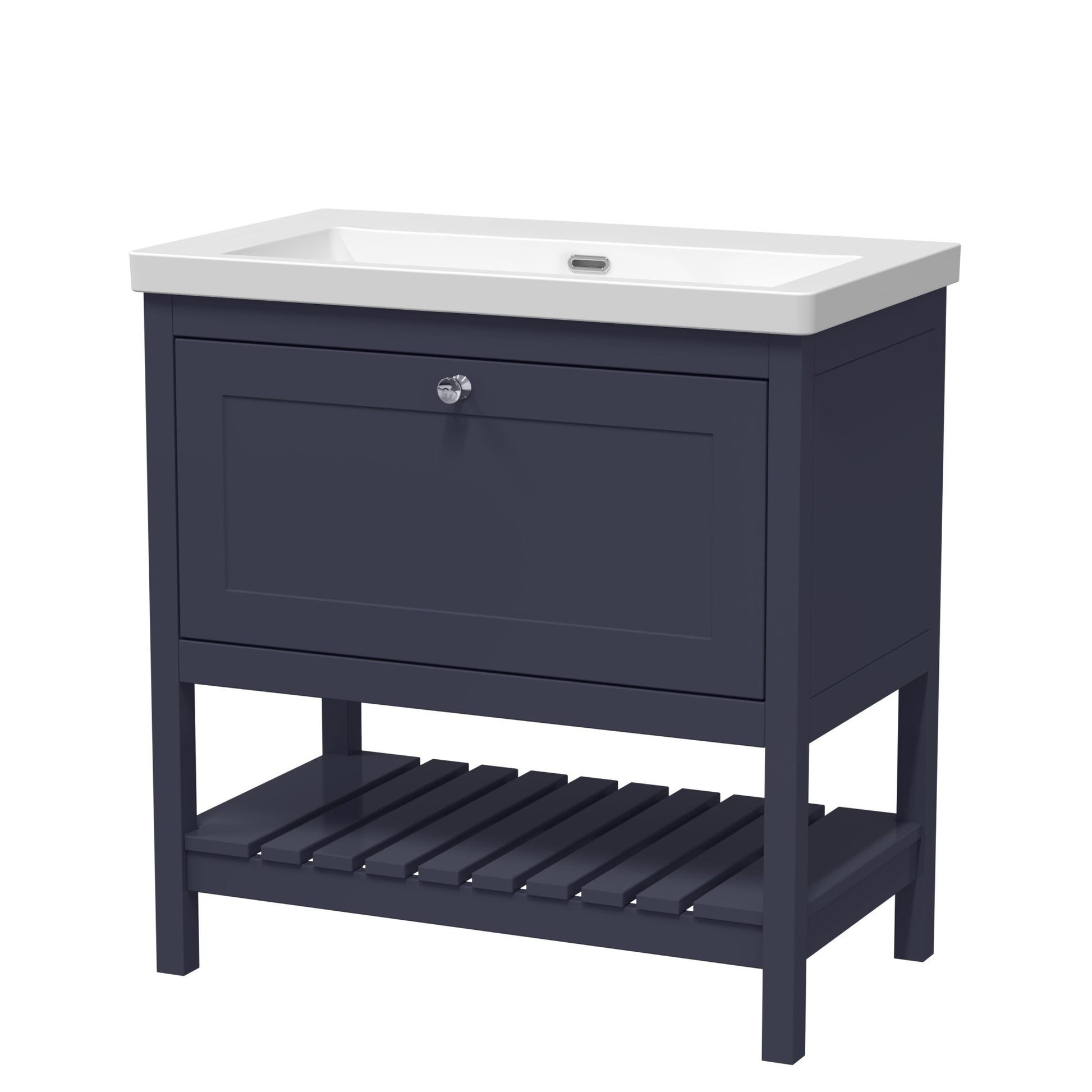 Hudson Reed Bexley 800mm Floor Standing Drawer Contemp Basin 0th Trad Indigo Blue Fireclay,MDF Vinyl Smooth Matt 845x813x462mm - JJ Building Materials