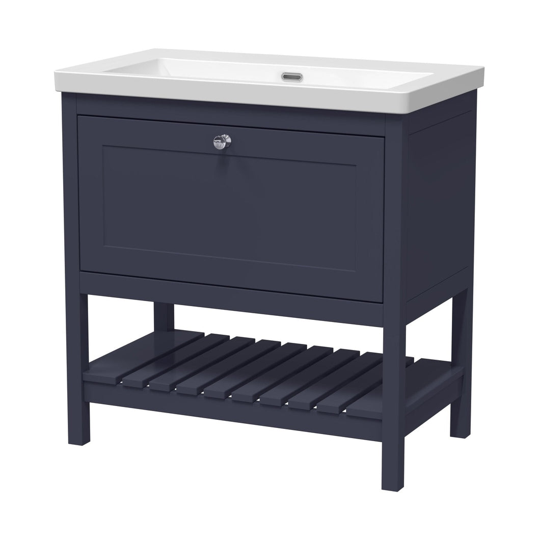 Hudson Reed Bexley 800mm Floor Standing Drawer Contemp Basin 0th Trad Indigo Blue Fireclay,MDF Vinyl Smooth Matt 845x813x462mm - JJ Building Materials