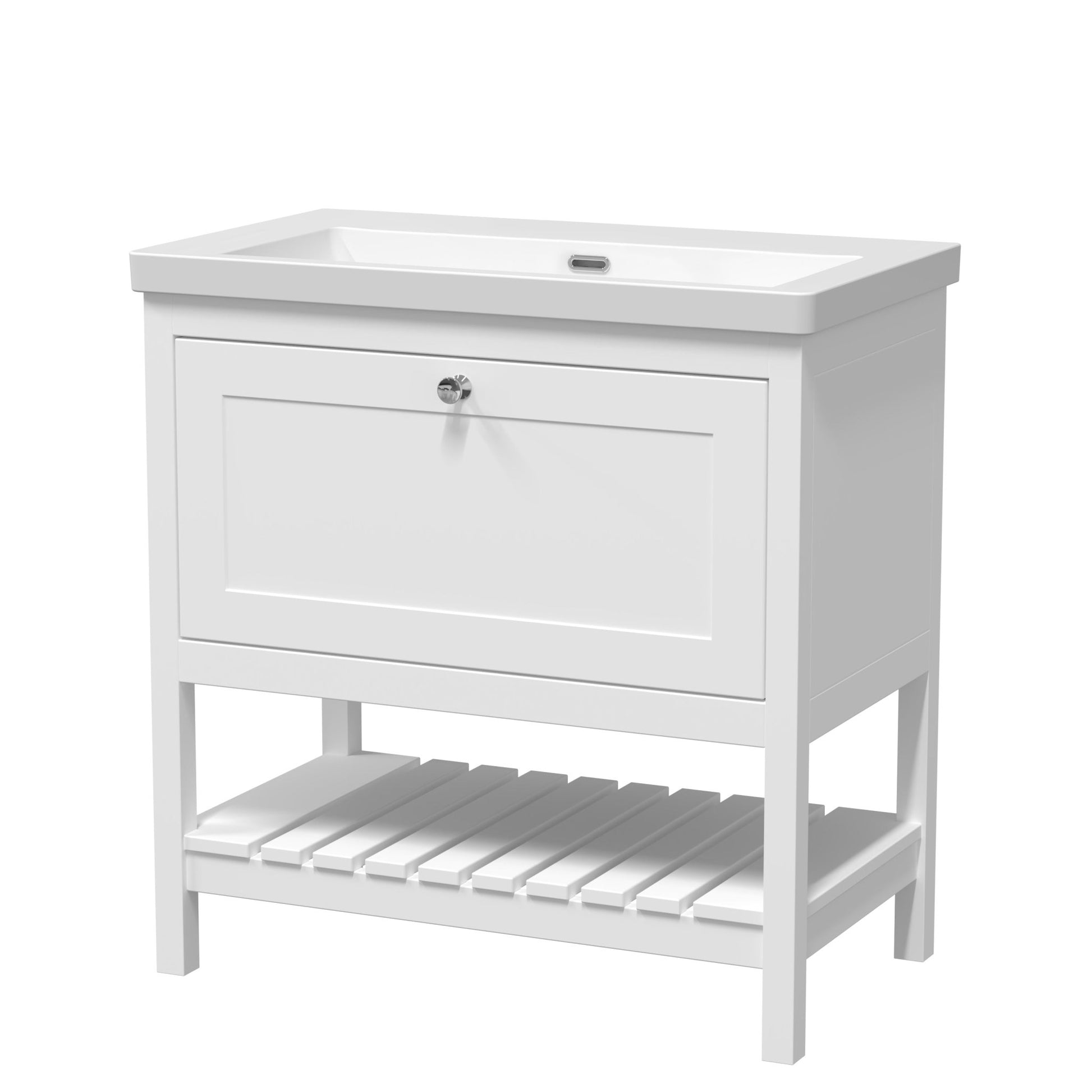 Hudson Reed Bexley 800mm Floor Standing Drawer Contemp Basin 0th Trad Pure White Fireclay,MDF Vinyl Smooth Matt 845x813x462mm - JJ Building Materials