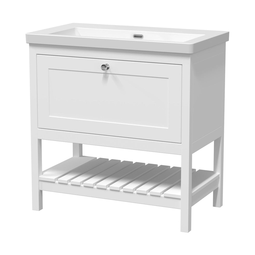 Hudson Reed Bexley 800mm Floor Standing Drawer Contemp Basin 0th Trad Pure White Fireclay,MDF Vinyl Smooth Matt 845x813x462mm - JJ Building Materials