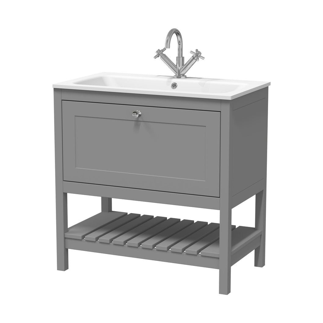 Hudson Reed Bexley 800mm Floor Standing Drawer & Stone Basin 1th Trad Cool Grey MDF Vinyl Smooth Matt,stone 816x810x460mm - BEX227P - JJ Building Materials