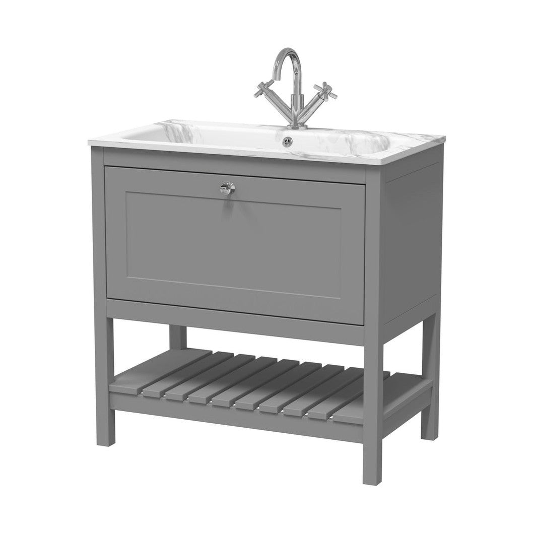 Hudson Reed Bexley 800mm Floor Standing Drawer & Stone Basin 1th Trad Cool Grey MDF Vinyl Smooth Matt,stone 816x810x460mm - BEX227Q - JJ Building Materials