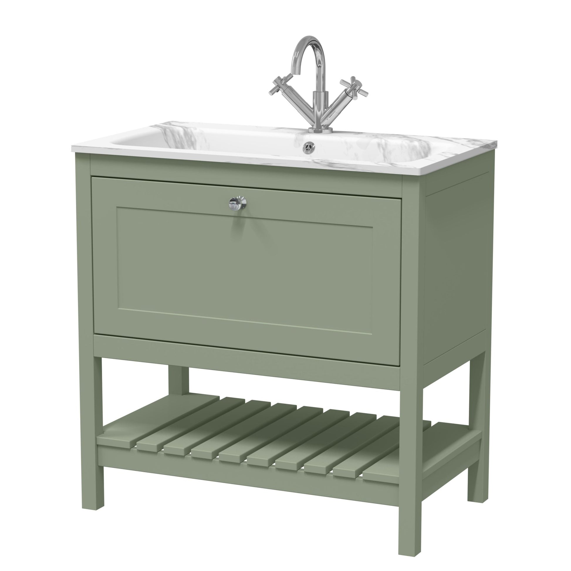 Hudson Reed Bexley 800mm Floor Standing Drawer & Stone Basin 1th Trad Fern Green MDF Vinyl Smooth Matt,stone 816x810x460mm - BEX827Q - JJ Building Materials