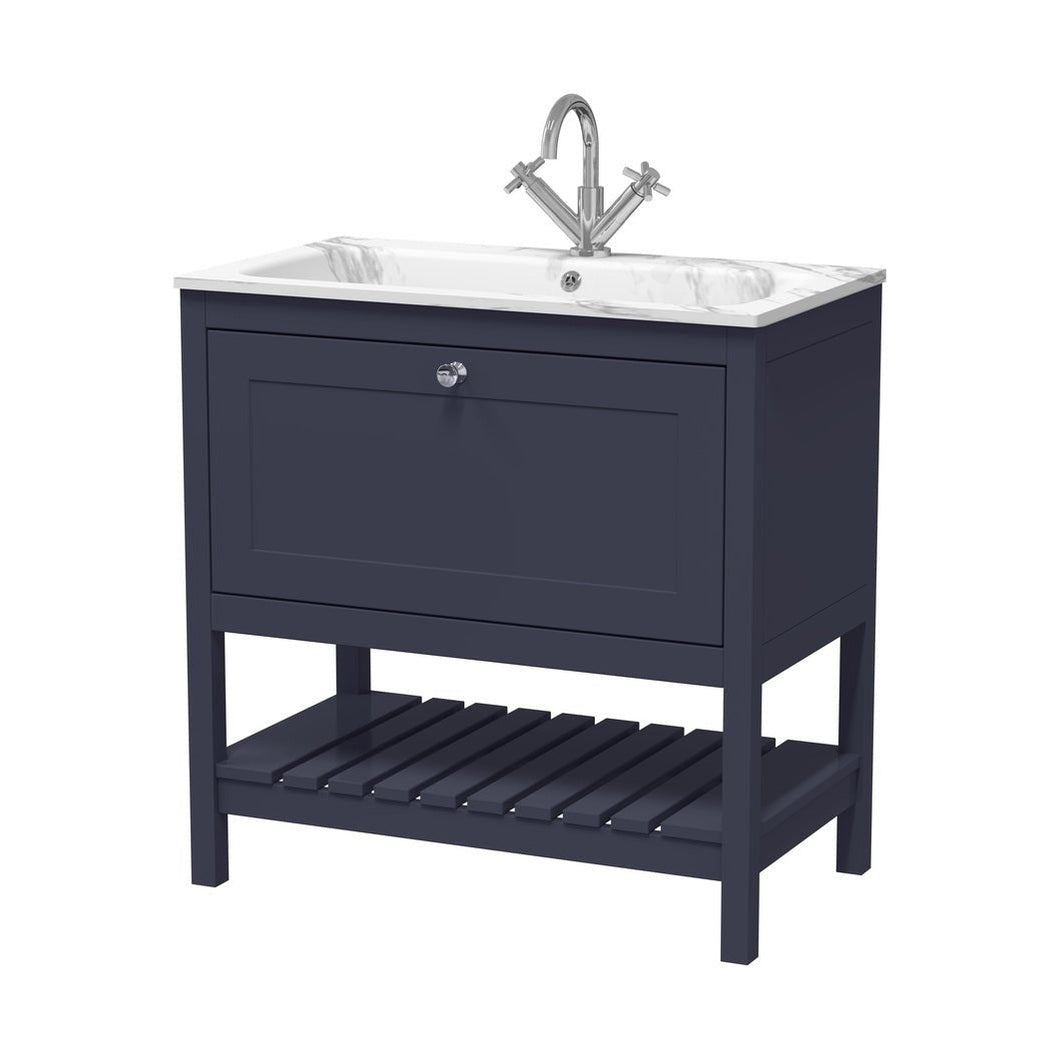 Hudson Reed Bexley 800mm Floor Standing Drawer & Stone Basin 1th Trad Indigo Blue MDF Vinyl Smooth Matt,stone 816x810x460mm - BEX327Q - JJ Building Materials