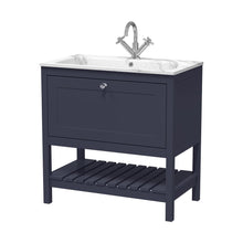 Hudson Reed Bexley 800mm Floor Standing Drawer & Stone Basin 1th Trad Indigo Blue MDF Vinyl Smooth Matt,stone 816x810x460mm - BEX327Q - JJ Building Materials