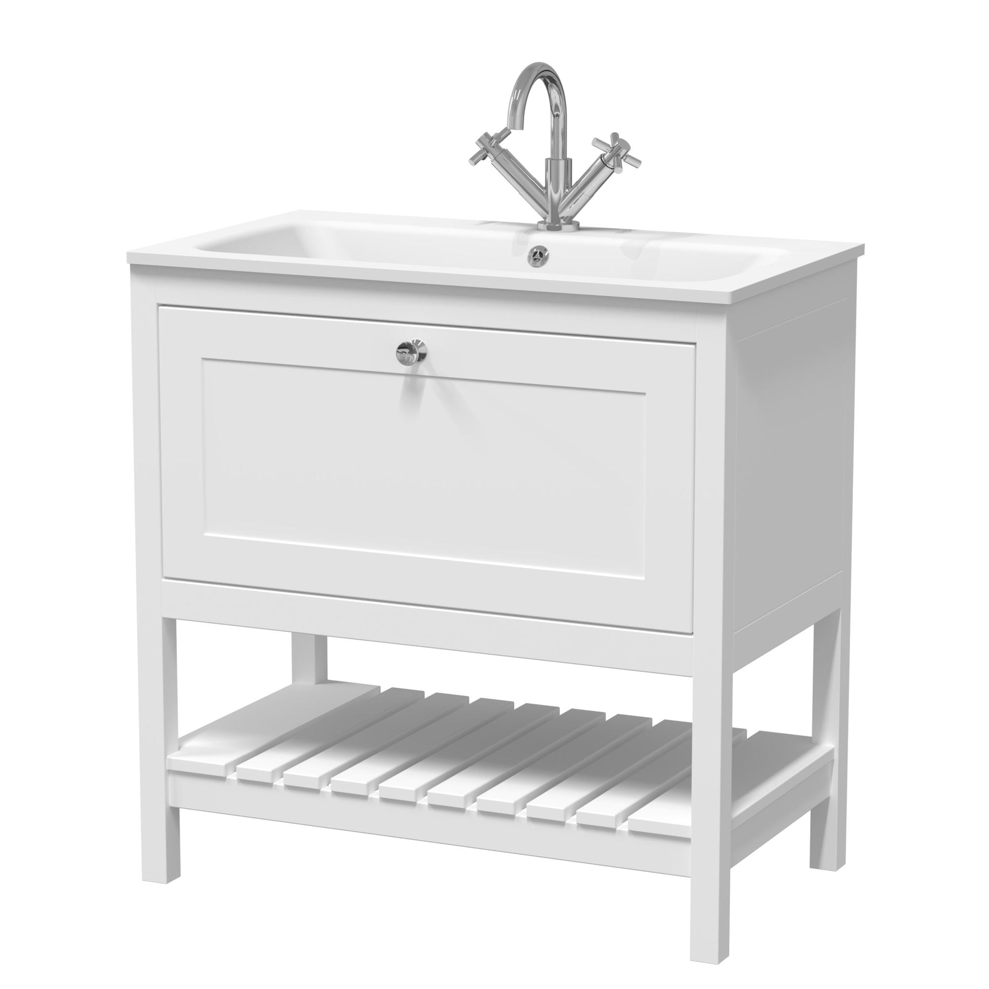 Hudson Reed Bexley 800mm Floor Standing Drawer & Stone Basin 1th Trad Pure White MDF Vinyl Smooth Matt,stone 816x810x460mm - BEX127P - JJ Building Materials