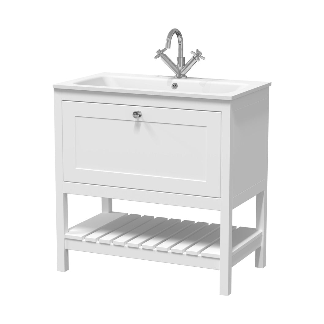 Hudson Reed Bexley 800mm Floor Standing Drawer & Stone Basin 1th Trad Pure White MDF Vinyl Smooth Matt,stone 816x810x460mm - BEX127P - JJ Building Materials