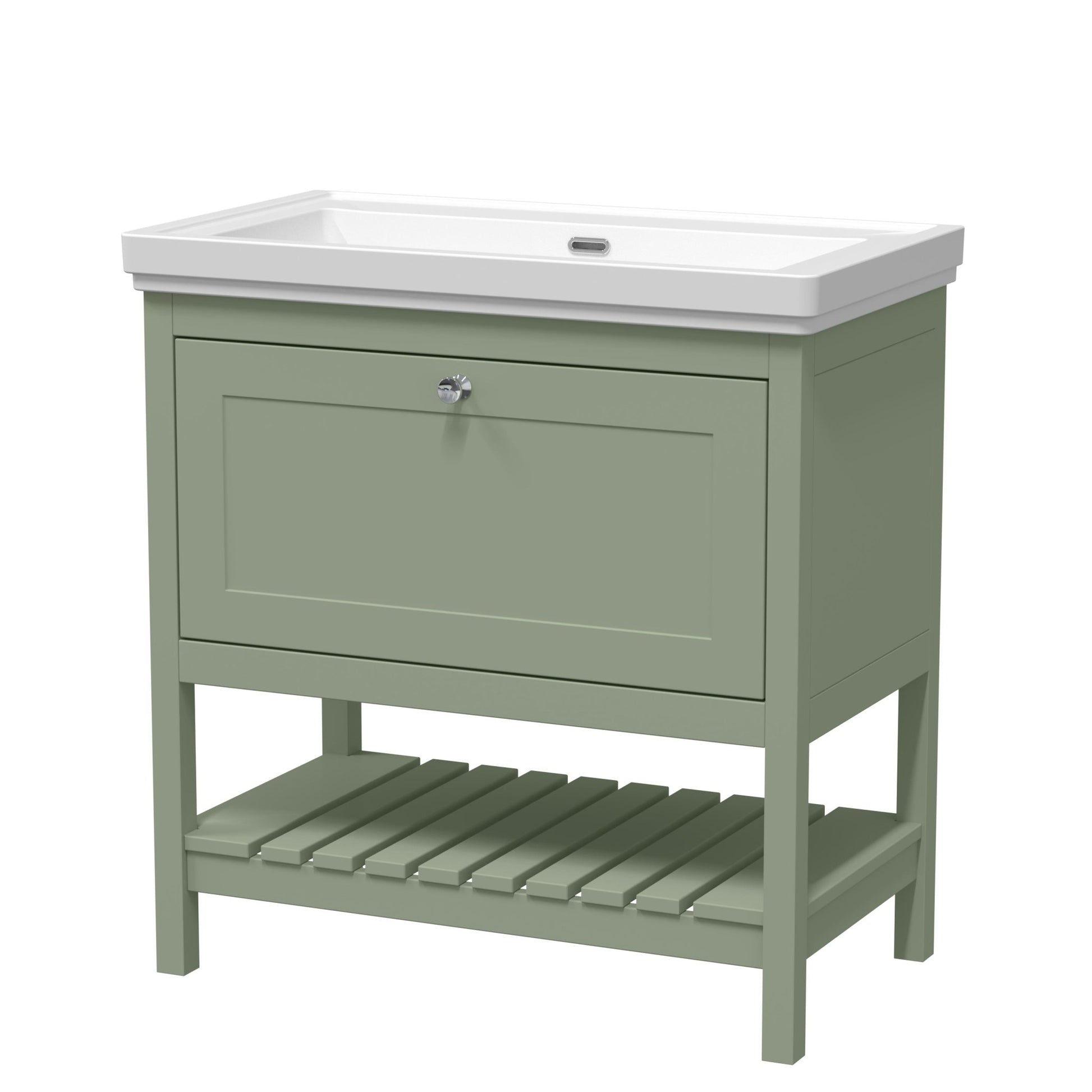 Hudson Reed Bexley 800mm Floor Standing Vanity & Basin 0th Trad Fern Green MDF Vinyl Smooth Matt 865x830x470mm - JJ Building Materials