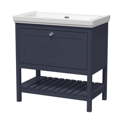 Hudson Reed Bexley 800mm Floor Standing Vanity & Basin 0th Trad Indigo Blue MDF Vinyl Smooth Matt 865x830x470mm - JJ Building Materials