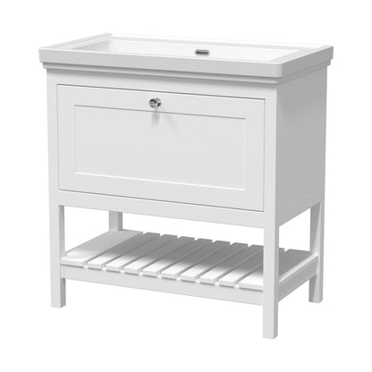 Hudson Reed Bexley 800mm Floor Standing Vanity & Basin 0th Trad Pure White MDF Vinyl Smooth Matt 865x830x470mm - JJ Building Materials