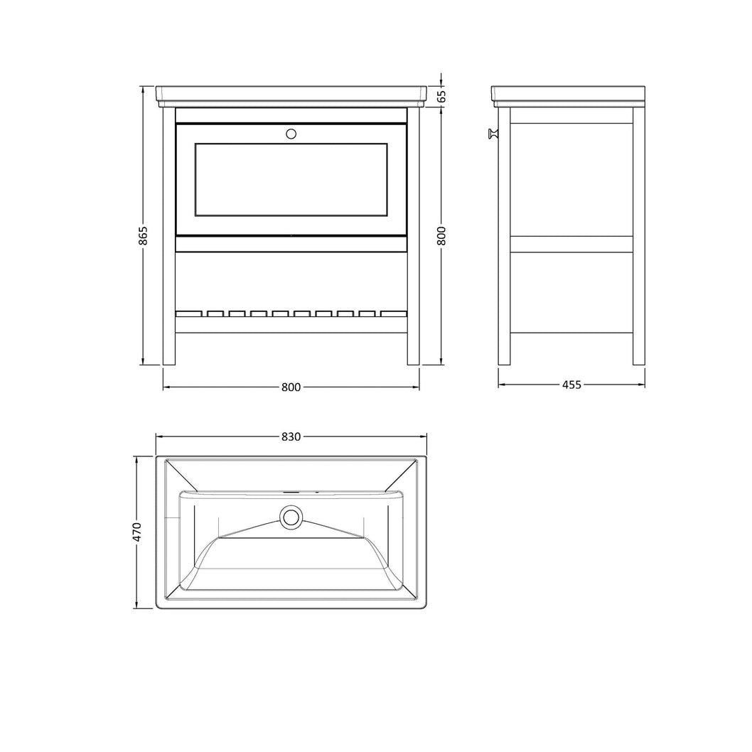 Hudson Reed Bexley 800mm Floor Standing Vanity & Basin 0th Trad Pure White MDF Vinyl Smooth Matt 865x830x470mm - JJ Building Materials