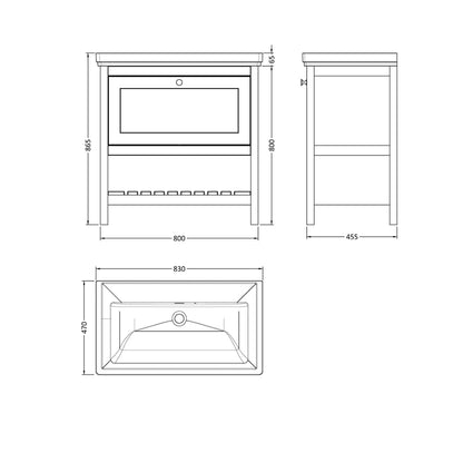 Hudson Reed Bexley 800mm Floor Standing Vanity & Basin 0th Trad Pure White MDF Vinyl Smooth Matt 865x830x470mm - JJ Building Materials