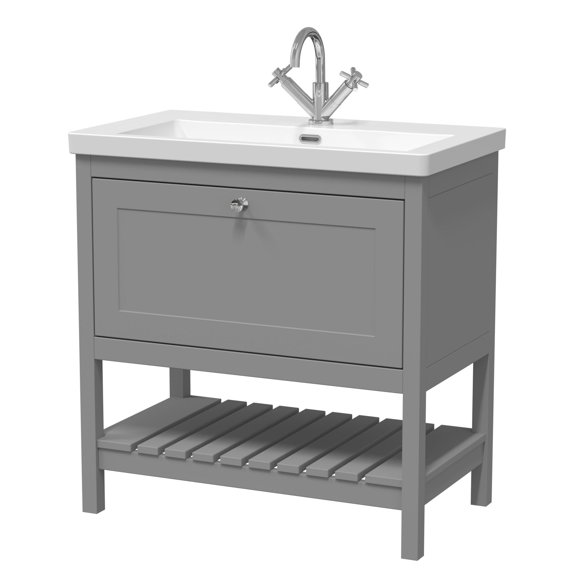 Hudson Reed Bexley 800mm Floor Standing Vanity & Basin 1th Trad Cool Grey Fireclay,MDF Vinyl Smooth Matt 845x813x462mm - JJ Building Materials