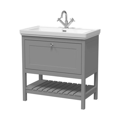 Hudson Reed Bexley 800mm Floor Standing Vanity & Basin 1th Trad Cool Grey Fireclay,MDF Vinyl Smooth Matt 865x830x470mm - JJ Building Materials