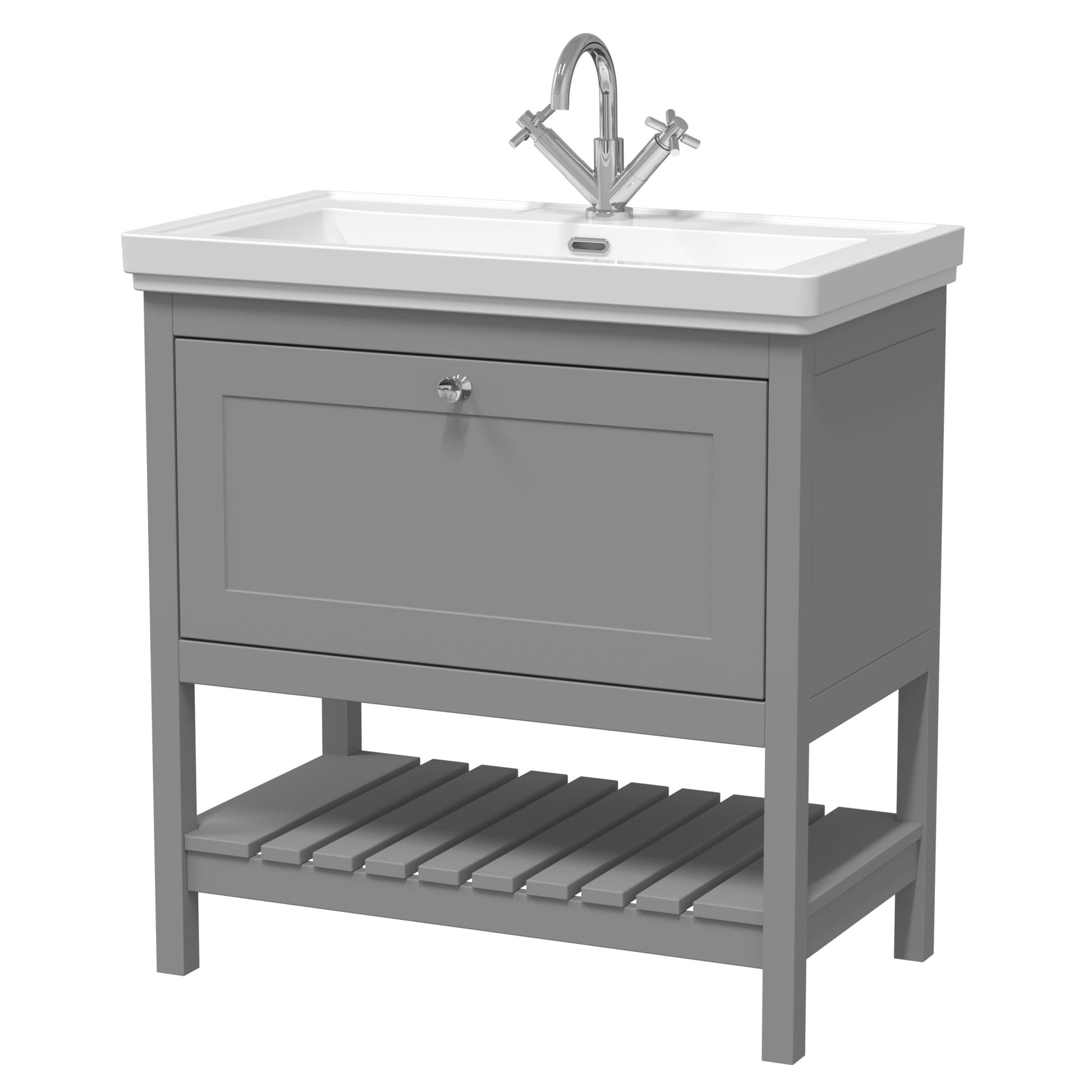 Hudson Reed Bexley 800mm Floor Standing Vanity & Basin 1th Trad Cool Grey Fireclay,MDF Vinyl Smooth Matt 865x830x470mm - JJ Building Materials