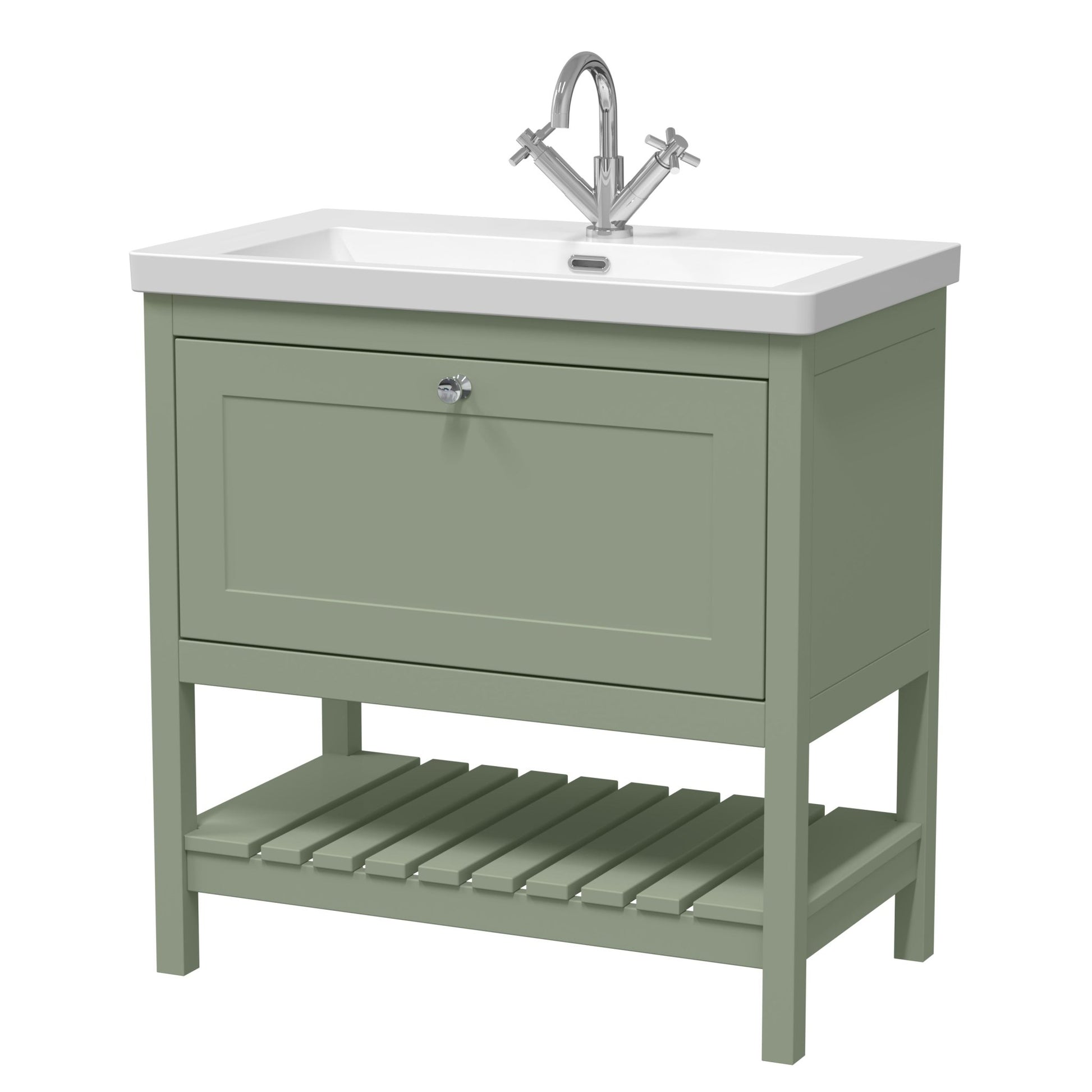 Hudson Reed Bexley 800mm Floor Standing Vanity & Basin 1th Trad Fern Green Fireclay,MDF Vinyl Smooth Matt 845x813x462mm - JJ Building Materials