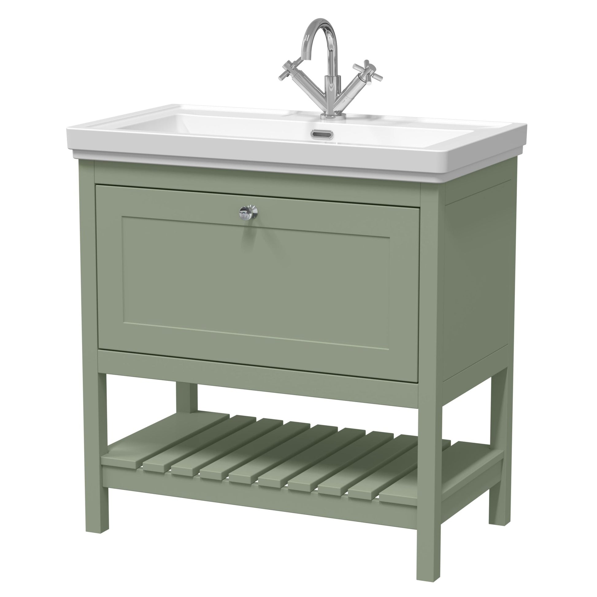 Hudson Reed Bexley 800mm Floor Standing Vanity & Basin 1th Trad Fern Green Fireclay,MDF Vinyl Smooth Matt 865x830x470mm - JJ Building Materials