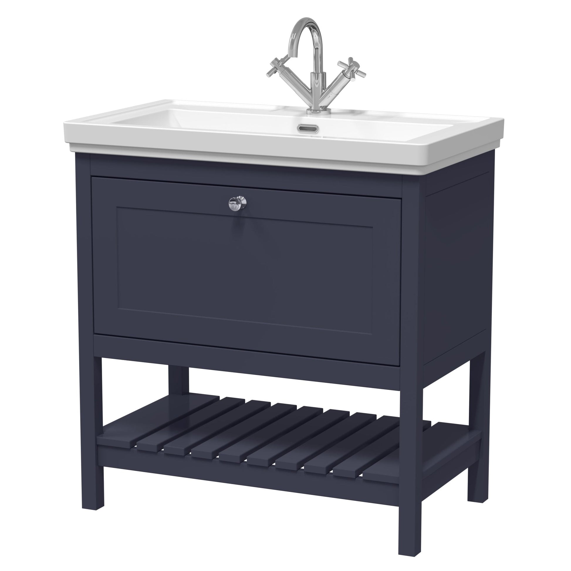 Hudson Reed Bexley 800mm Floor Standing Vanity & Basin 1th Trad Indigo Blue Fireclay,MDF Vinyl Smooth Matt 865x830x470mm - JJ Building Materials