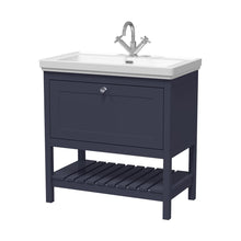 Hudson Reed Bexley 800mm Floor Standing Vanity & Basin 1th Trad Indigo Blue Fireclay,MDF Vinyl Smooth Matt 865x830x470mm - JJ Building Materials