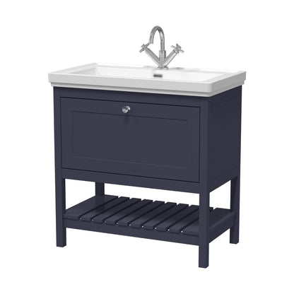 Hudson Reed Bexley 800mm Floor Standing Vanity & Basin 1th Trad Indigo Blue Fireclay,MDF Vinyl Smooth Matt 865x830x470mm - JJ Building Materials