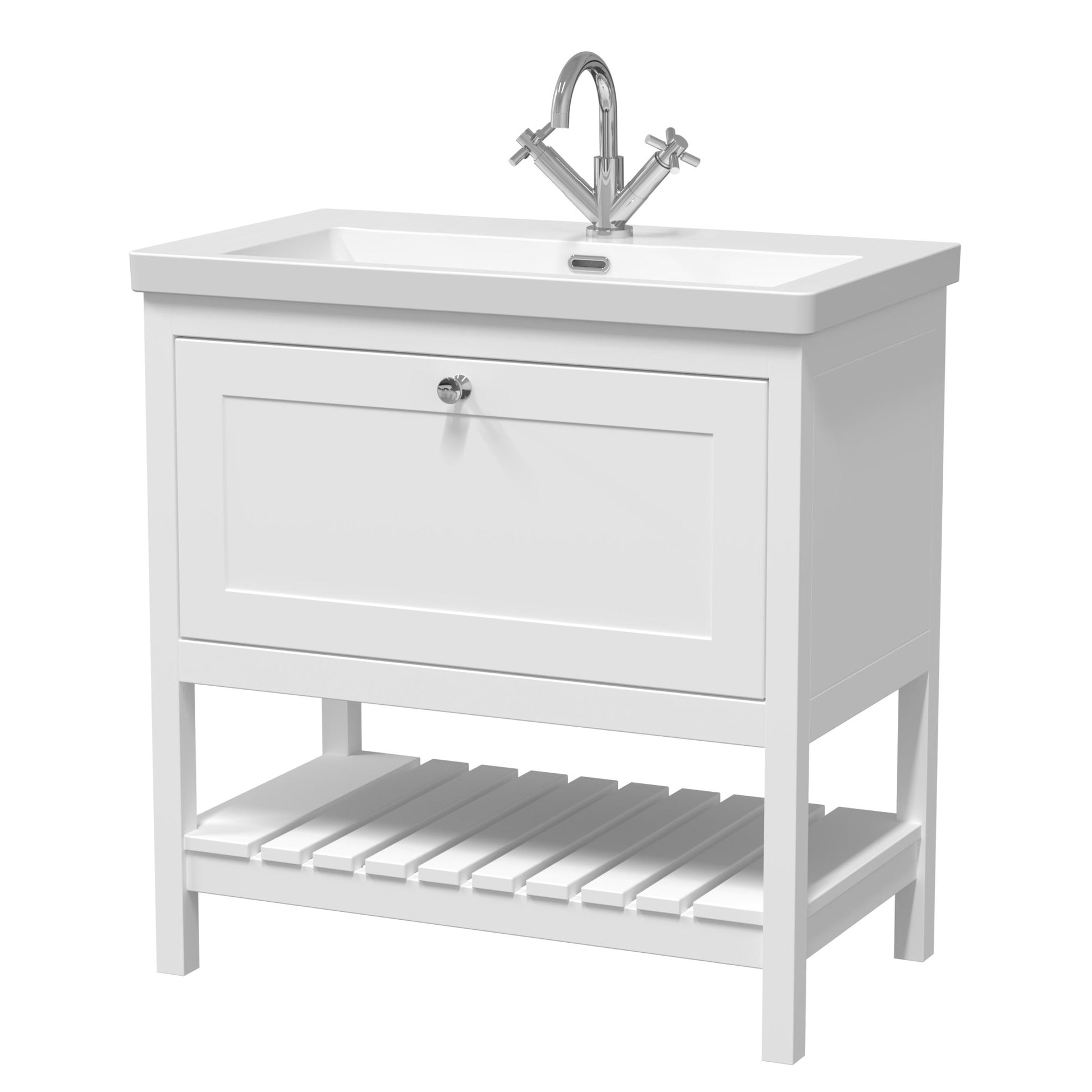 Hudson Reed Bexley 800mm Floor Standing Vanity & Basin 1th Trad Pure White Fireclay,MDF Vinyl Smooth Matt 845x813x462mm - JJ Building Materials