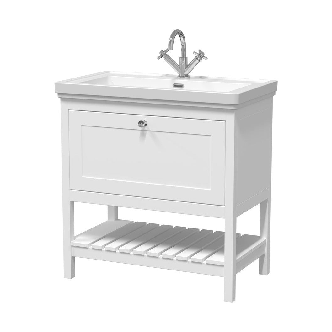 Hudson Reed Bexley 800mm Floor Standing Vanity & Basin 1th Trad Pure White Fireclay,MDF Vinyl Smooth Matt 865x830x470mm - JJ Building Materials