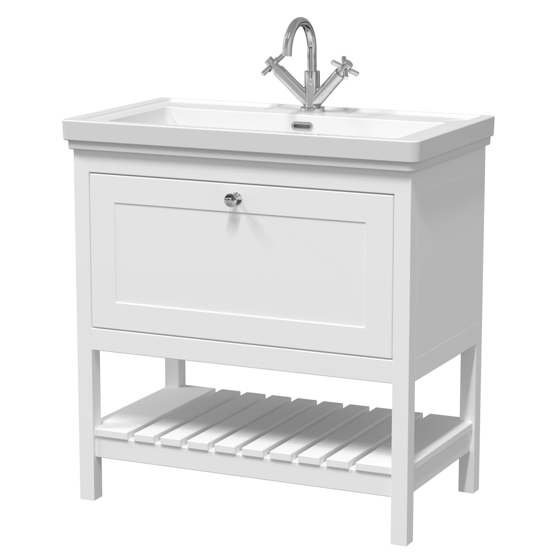 Hudson Reed Bexley 800mm Floor Standing Vanity & Basin 1th Trad Pure White Fireclay,MDF Vinyl Smooth Matt 865x830x470mm - JJ Building Materials