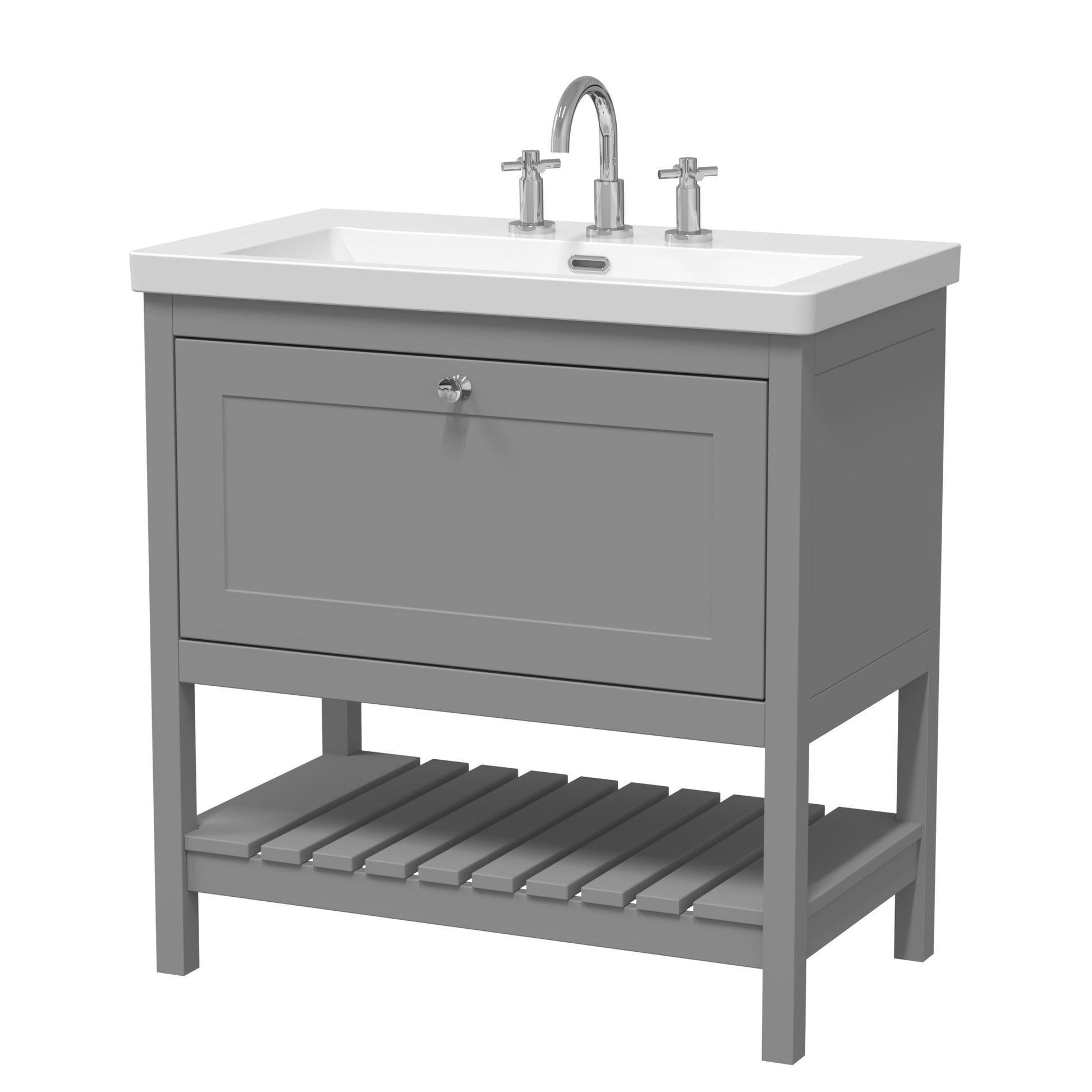 Hudson Reed Bexley 800mm Floor Standing Vanity & Basin 3th Trad Cool Grey Fireclay,MDF Vinyl Smooth Matt 845x813x462mm - JJ Building Materials