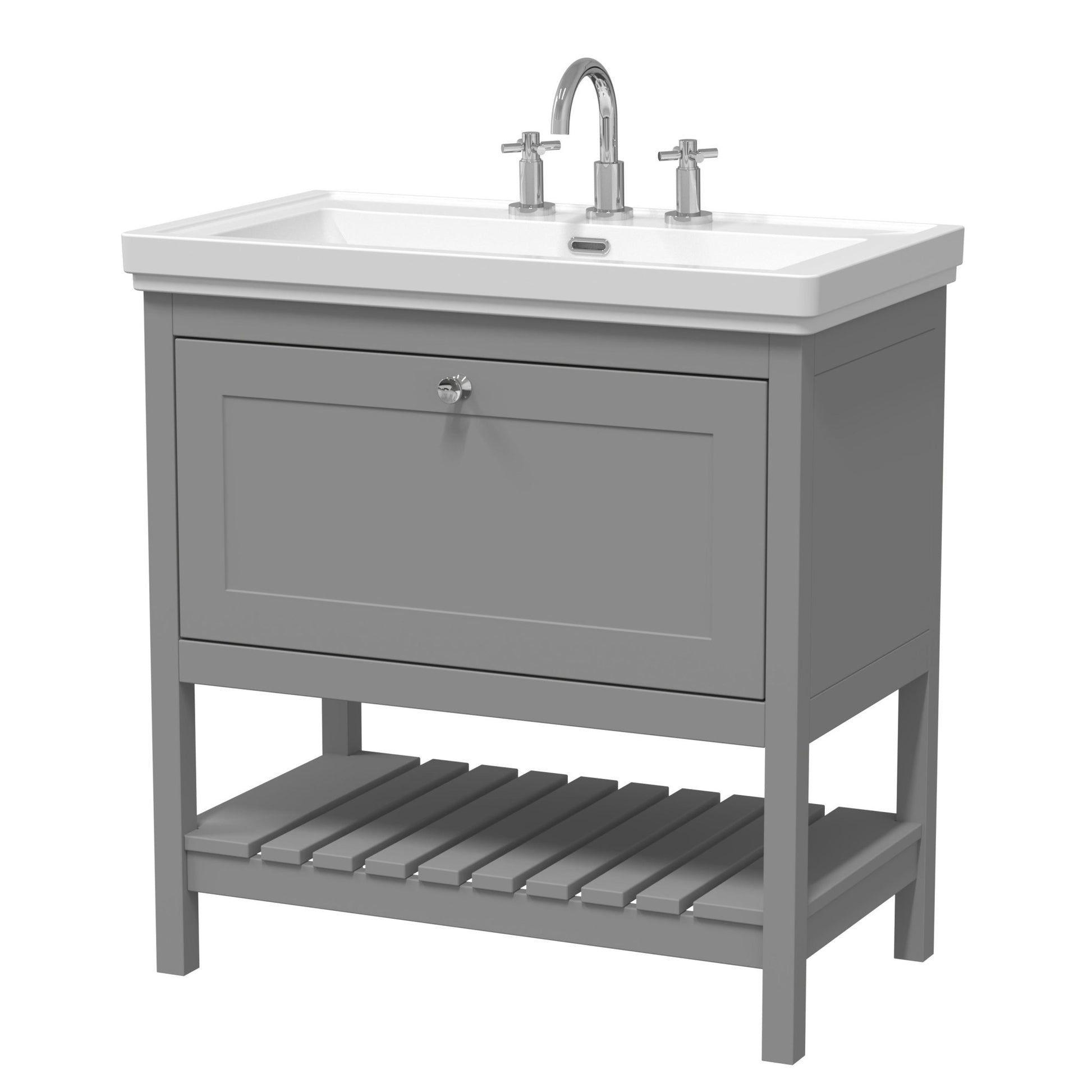 Hudson Reed Bexley 800mm Floor Standing Vanity & Basin 3th Trad Cool Grey Fireclay,MDF Vinyl Smooth Matt 865x830x470mm - JJ Building Materials