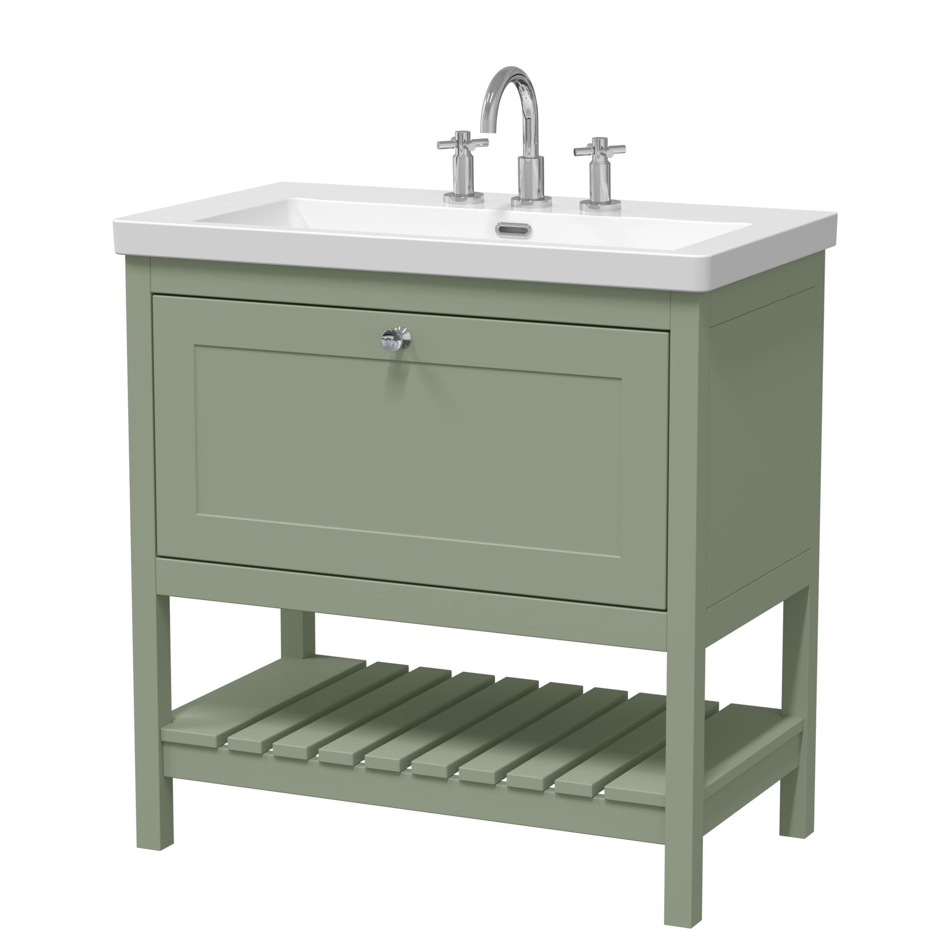 Hudson Reed Bexley 800mm Floor Standing Vanity & Basin 3th Trad Fern Green Fireclay,MDF Vinyl Smooth Matt 845x813x462mm - JJ Building Materials