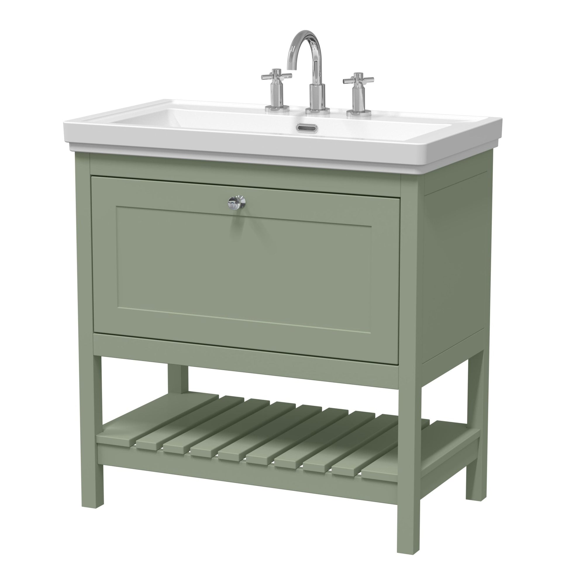 Hudson Reed Bexley 800mm Floor Standing Vanity & Basin 3th Trad Fern Green Fireclay,MDF Vinyl Smooth Matt 865x830x470mm - JJ Building Materials