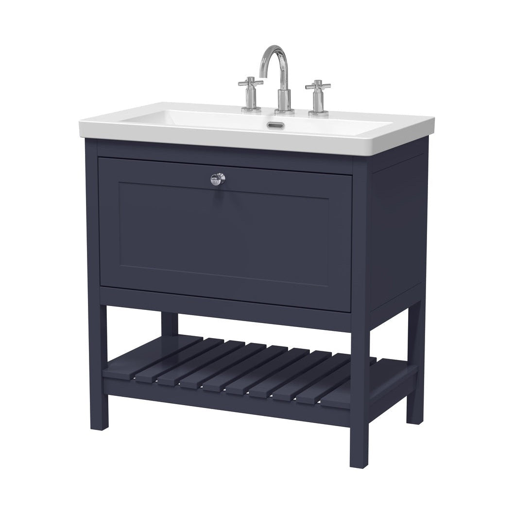 Hudson Reed Bexley 800mm Floor Standing Vanity & Basin 3th Trad Indigo Blue Fireclay,MDF Vinyl Smooth Matt 845x813x462mm - JJ Building Materials