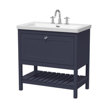 Hudson Reed Bexley 800mm Floor Standing Vanity & Basin 3th Trad Indigo Blue Fireclay,MDF Vinyl Smooth Matt 845x813x462mm - JJ Building Materials