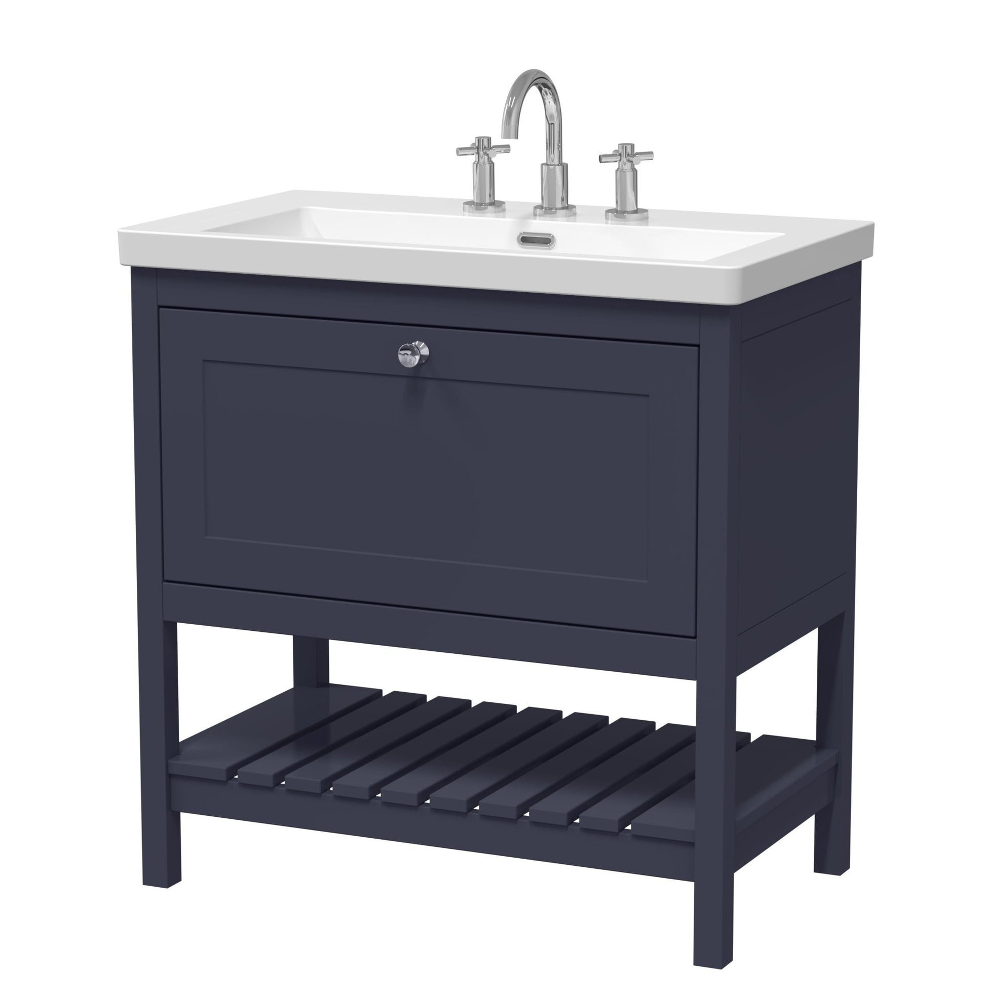 Hudson Reed Bexley 800mm Floor Standing Vanity & Basin 3th Trad Indigo Blue Fireclay,MDF Vinyl Smooth Matt 845x813x462mm - JJ Building Materials