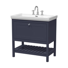 Hudson Reed Bexley 800mm Floor Standing Vanity & Basin 3th Trad Indigo Blue Fireclay,MDF Vinyl Smooth Matt 865x830x470mm - JJ Building Materials
