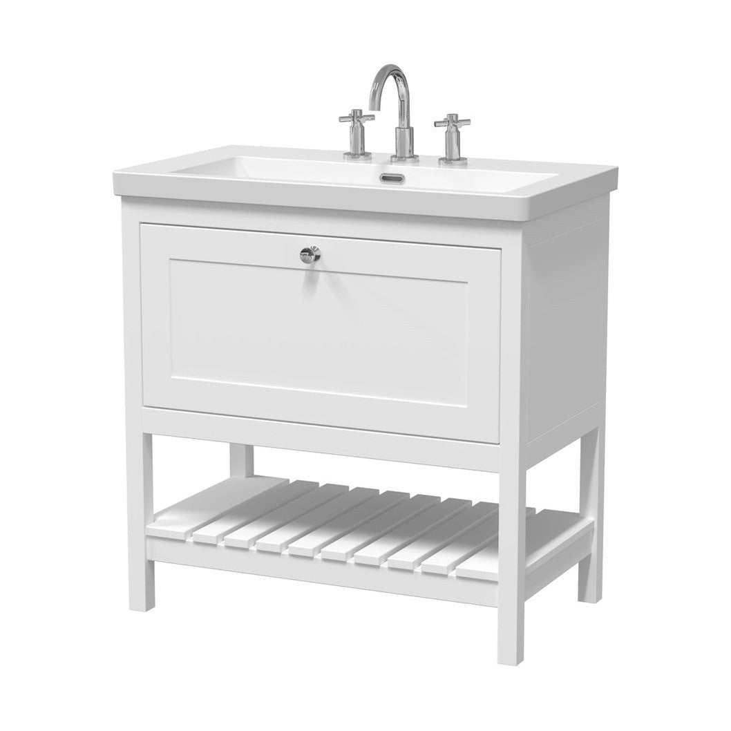 Hudson Reed Bexley 800mm Floor Standing Vanity & Basin 3th Trad Pure White Fireclay,MDF Vinyl Smooth Matt 845x813x462mm - JJ Building Materials