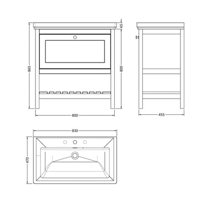 Hudson Reed Bexley 800mm Floor Standing Vanity & Basin 3th Trad Pure White Fireclay,MDF Vinyl Smooth Matt 865x830x470mm - JJ Building Materials