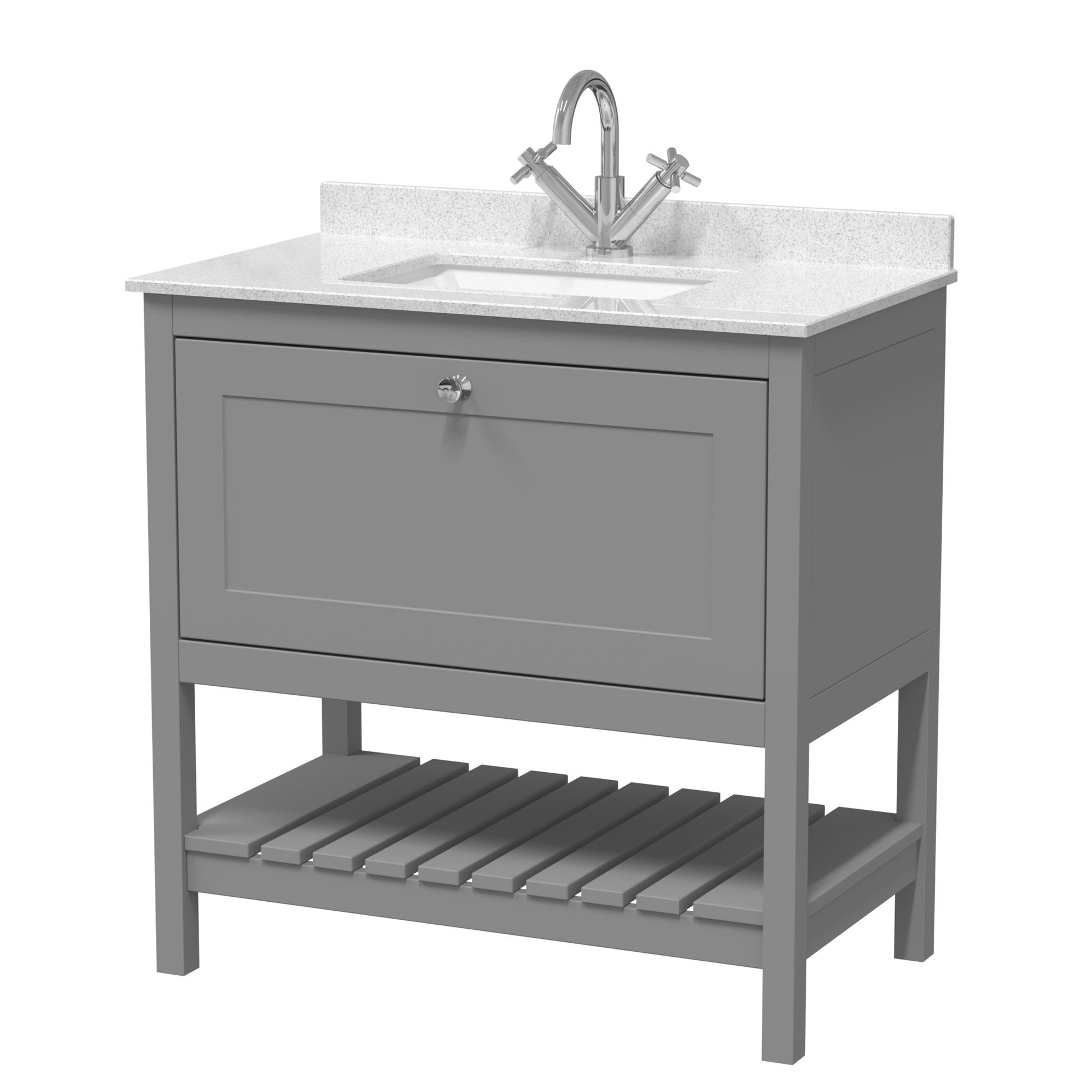 Hudson Reed Bexley 800mm Floor Standing Vanity & Marble Top 1th Trad Cool Grey MDF Vinyl Smooth Matt 814x820x463mm - JJ Building Materials