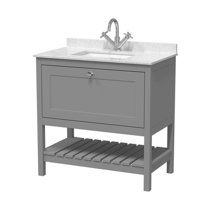 Hudson Reed Bexley 800mm Floor Standing Vanity & Marble Top 1th Trad Cool Grey MDF Vinyl Smooth Matt 814x820x463mm - JJ Building Materials