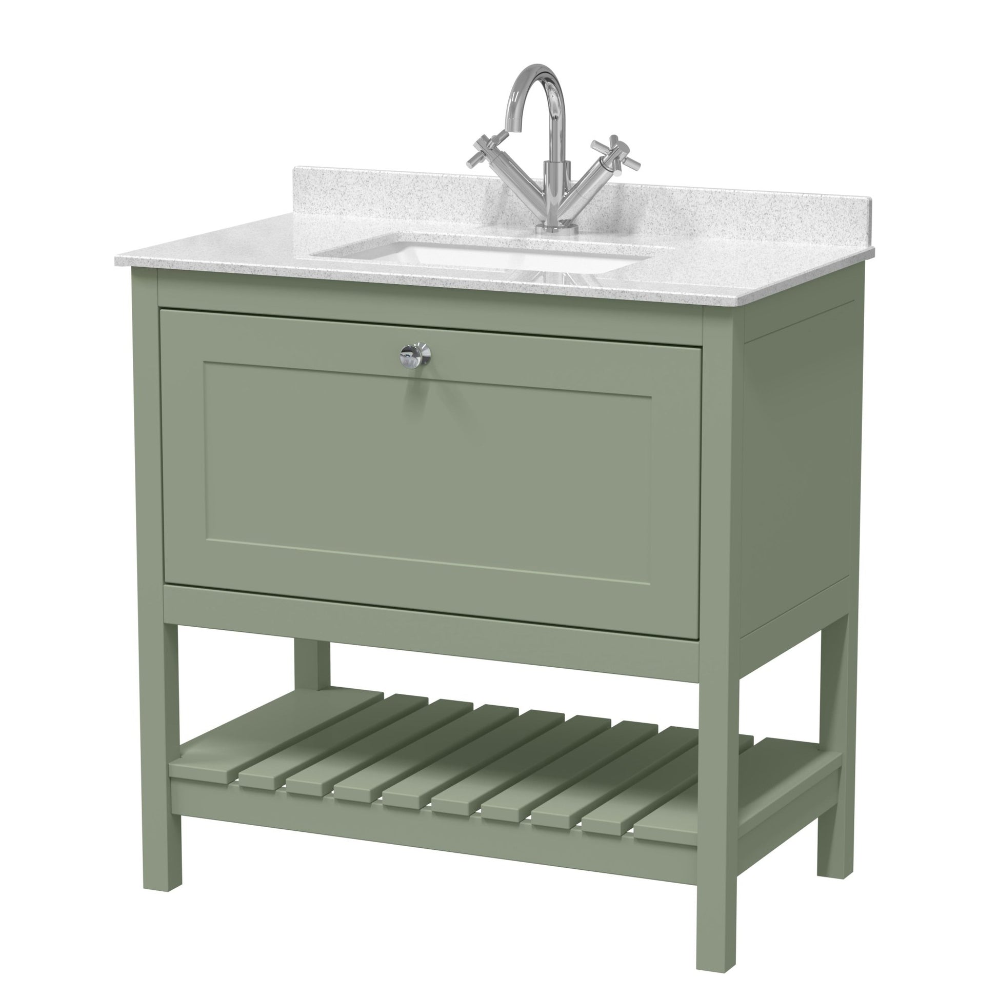 Hudson Reed Bexley 800mm Floor Standing Vanity & Marble Top 1th Trad Fern Green MDF Vinyl Smooth Matt 814x820x463mm - JJ Building Materials