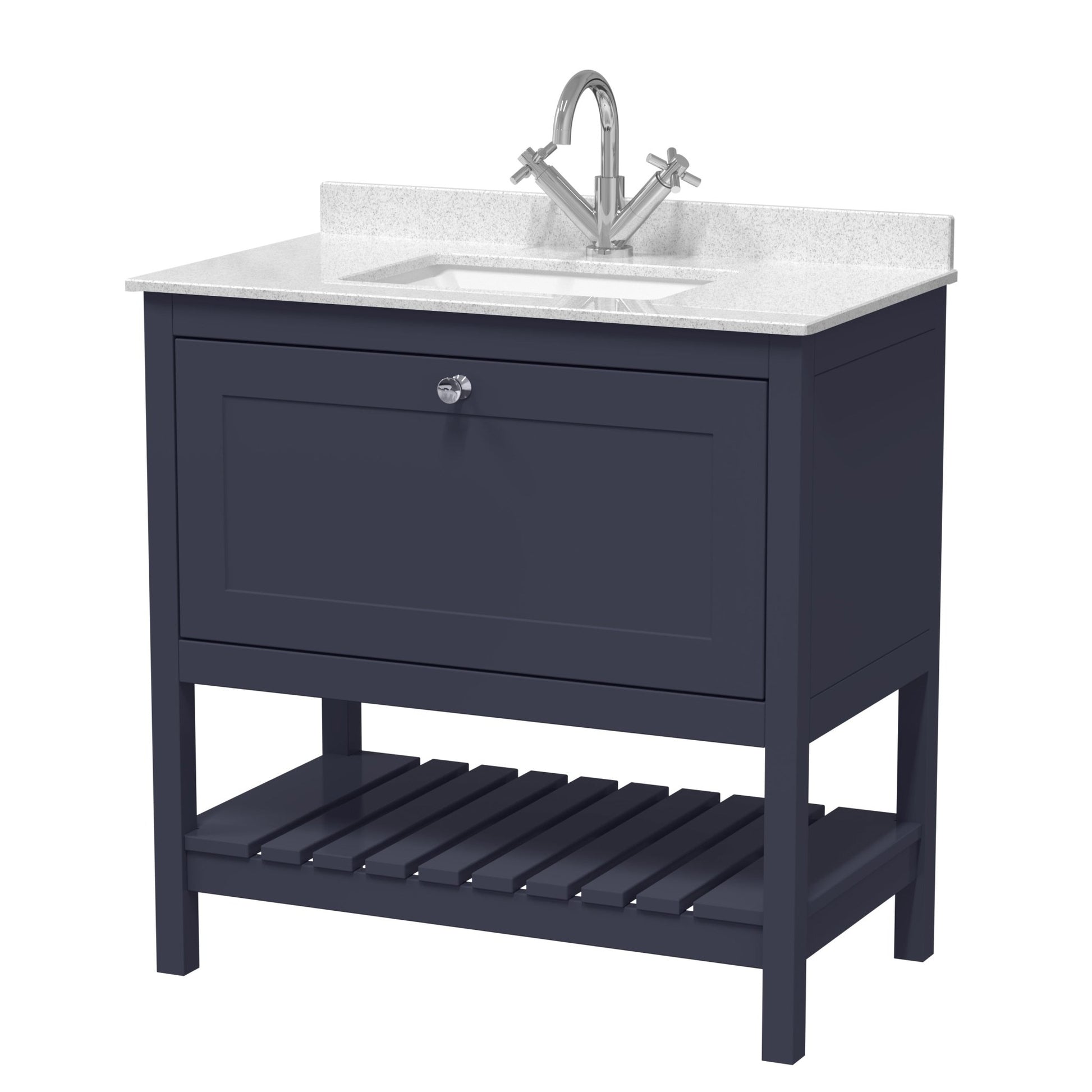 Hudson Reed Bexley 800mm Floor Standing Vanity & Marble Top 1th Trad Indigo Blue MDF Vinyl Smooth Matt 814x820x463mm - JJ Building Materials
