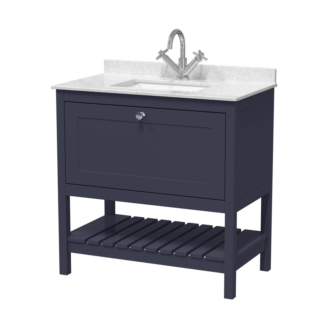 Hudson Reed Bexley 800mm Floor Standing Vanity & Marble Top 1th Trad Indigo Blue MDF Vinyl Smooth Matt 814x820x463mm - JJ Building Materials